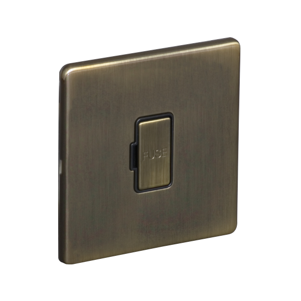 13A Unswitched Fuse Connection Unit Spur - Antique Brass (Black) - Screw Less Flat Plate - 3886117