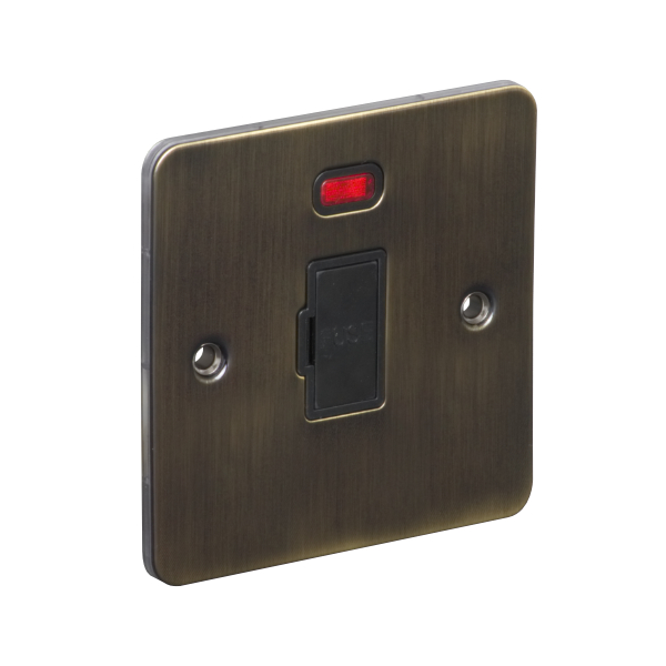 13A Unswitched Fuse Connection Unit Spur with Neon - Antique Brass (Black) - Flat Plate - 3886128