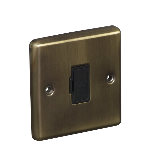 13A Unswitched Fuse Connection Unit Spur - Antique Brass (Black) - Right Angled Plate - 3886137