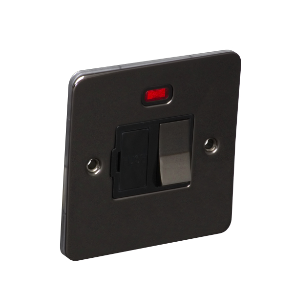 13A Switched Fuse Connection Unit Spur with Neon - Black Nickel (Black) - Flat Plate - 3886230