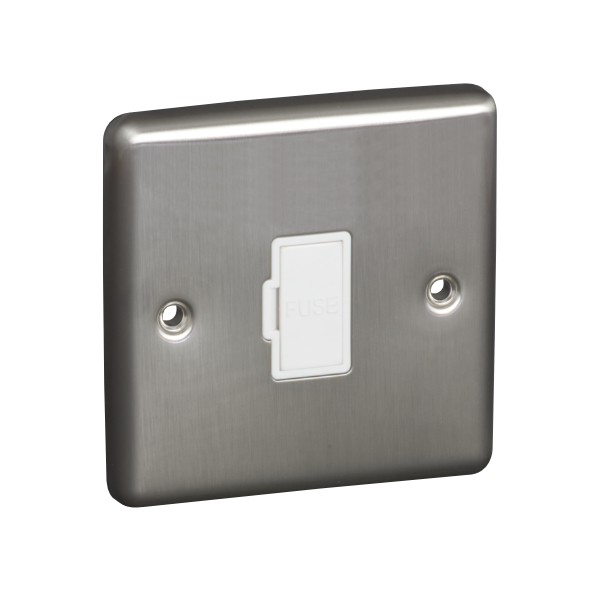 13A Unswitched Fuse Connection Unit Spur - Brushed Chrome (White) - Right Angled Plate - 3886337