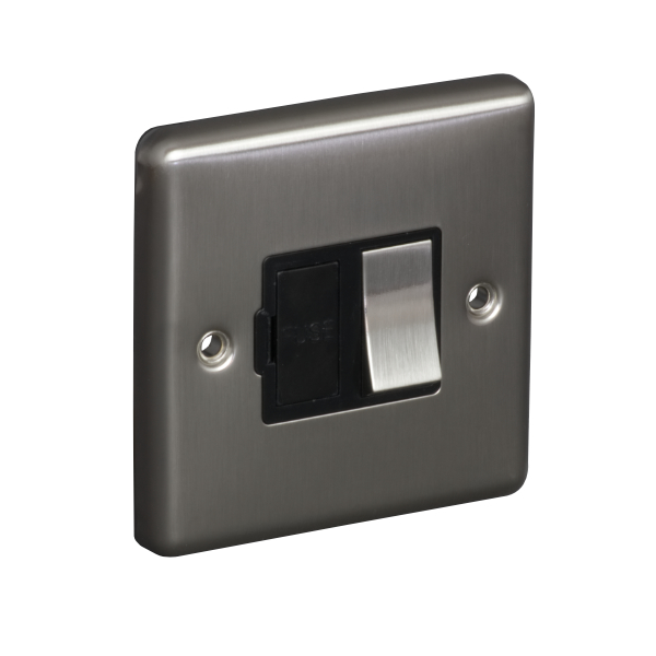 13A Switched Fuse Connection Unit Spur - Brushed Chrome (Black) - Right Angled Plate - 3886439