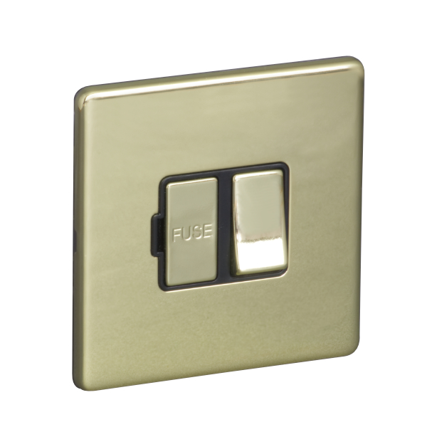 13A Switched Fuse Connection Unit Spur - Polished Brass (Black) - Screw Less Flat Plate - 3886519