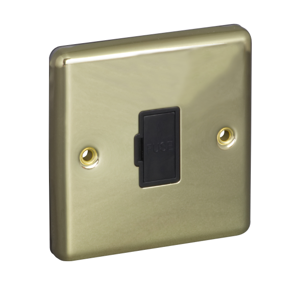 13A Unswitched Fuse Connection Unit Spur - Polished Brass (Black) - Right Angled Plate - 3886537