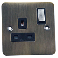 13A Socket - 1 Gang - Antique Brass (Black) - Flat Plate - 3888111