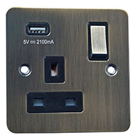 13A Socket + USB - 1 Gang - Antique Brass (Black) - Flat Plate - 3888112