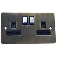 13A Socket - 2 Gang - Antique Brass (Black) - Flat Plate - 3888113