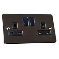 13A Socket - 2 Gang - Black Nickel - Flate Plate - 3888213