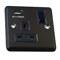 13A Socket + USB - 1 Gang - Black Nickel - Round Angled Plate - 3888222