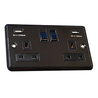 13A Socket + USB - 2 Gang - Black Nickel - Round Angled Plate - 3888224