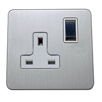 13A Socket - 1 Gang - Brushed Chrome (White) - Screw Less Flat Plate - 3888301