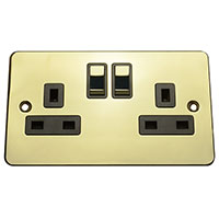 13A Socket - 2 Gang - Polished Brass (Black) - Flat Plate - 3888513