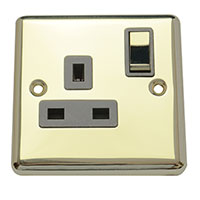 13A Socket - 1 Gang - Polished Brass (Black) - Round Angled Plate - 3888521