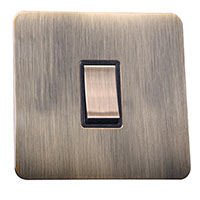 Light Switch - 1 Gang 1 Way - Antique Brass (Black) - Screw Less Flat Plate - 3889110