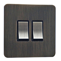 Light Switch - 2 Gang 2 Way - Antique Brass (Black) - Screw Less Flat Plate - 3889111