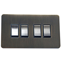 Light Switch - 4 Gang 2 Way - Antique Brass (Black) - Screw Less Flat Plate - 3889113