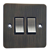 Light Switch - 2 Gang 2 Way - Antique Brass (Black) - Flat Plate - 3889121