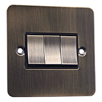 Light Switch - 3 Gang 2 Way - Antique Brass (Black) - Flat Plate - 3889122