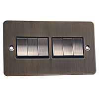 Light Switch - 6 Gang 2 Way - Antique Brass (Black) - Flat Plate - 3889124