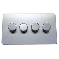 Dimmer Switch - 4 Gang 2 Way - Brushed Chrome (White) - Screw Less Flat Plate - 3889309