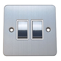 Light Switch - 2 Gang 2 Way - Brushed Chrome (White) - Flat Plate - 3889321