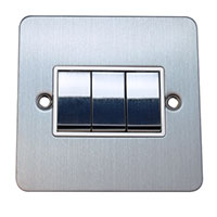 Light Switch - 3 Gang 2 Way - Brushed Chrome (White) - Flat Plate - 3889322