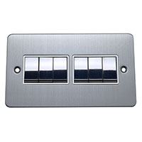 Light Switch - 6 Gang 2 Way - Brushed Chrome (White) - Flat Plate - 3889324