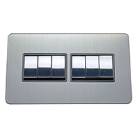 Light Switch - 6 Gang 2 Way - Brushed Chrome (Black) - Screw Less Flat Plate - 3889414