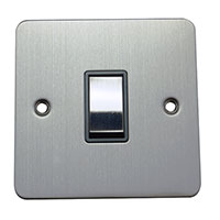 Light Switch - 1 Gang 1 Way - Brushed Chrome (Black) - Flat Plate - 3889420