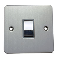 Light Switch - 1 Gang 1 Way - Brushed Chrome (Black) - Flat Plate - 3889420