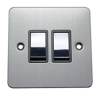 Light Switch - 2 Gang 2 Way - Brushed Chrome (Black) - Flat Plate - 3889421