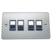 Light Switch - 4 Gang 2 Way - Brushed Chrome (Black) - Flat Plate - 3889423