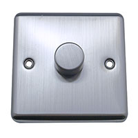 Dimmer Switch - 1 Gang 2 Way - Brushed Chrome (Black) - Round Angled Plate - 3889427