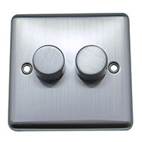 Dimmer Switch - 2 Gang 2 Way - Brushed Chrome (Black) - Round Angled Plate - 3889428