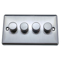 Dimmer Switch - 4 Gang 2 Way - Brushed Chrome (Black) - Round Angled Plate - 3889429