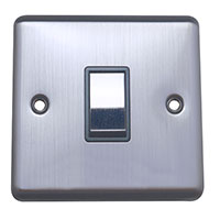 Light Switch - 1 Gang 1 Way - Brushed Chrome (Black) - Round Angled Plate - 3889430