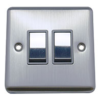 Light Switch - 2 Gang 2 Way - Brushed Chrome (Black) - Round Angled Plate - 3889431