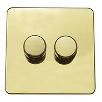 Dimmer Switch - 2 Gang 2 Way - Polished Brass (Black) - Screw Less Flat Plate - 3889508
