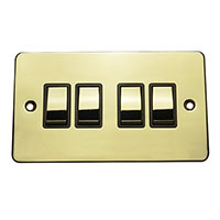 Light Switch - 4 Gang 2 Way - Polished Brass (Black) - Flat Plate - 3889523