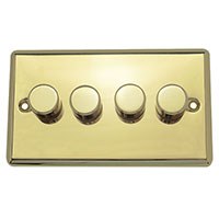 Dimmer Switch - 4 Gang 2 Way - Polished Brass (Black) - Round Angled Plate - 3889529