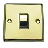 Light Switch - 1 Gang 1 Way - Polished Brass (Black) - Round Angled Plate - 3889530
