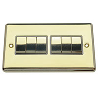 Light Switch - 6 Gang 2 Way - Polished Brass (Black) - Round Angled Plate - 3889534
