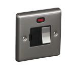 13A Switched Fuse Connection Unit Spur with Neon - Brushed Chrome (Black) - Right Angled Plate - 3886440