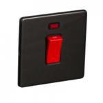 45A 250V 1 Gang Double Pole Switch with Neon, Single Plate - Black Nickel (Black) - Screw Less Flat Plate - 3887215