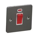 45A 250V 1 Gang Double Pole Switch with Neon, Single Plate - Brushed Chrome (White) - Flat Plate - 3887325