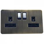13A Socket - 2 Gang - Antique Brass (Black) - Screw Less Flat Plate - 3888103