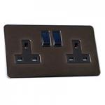 13A Socket - 2 Gang - Black Nickel - Screw Less Flat Plate - 3888203