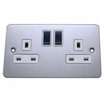 13A Socket - 2 Gang - Brushed Chrome (White) - Flat Plate - 3888313